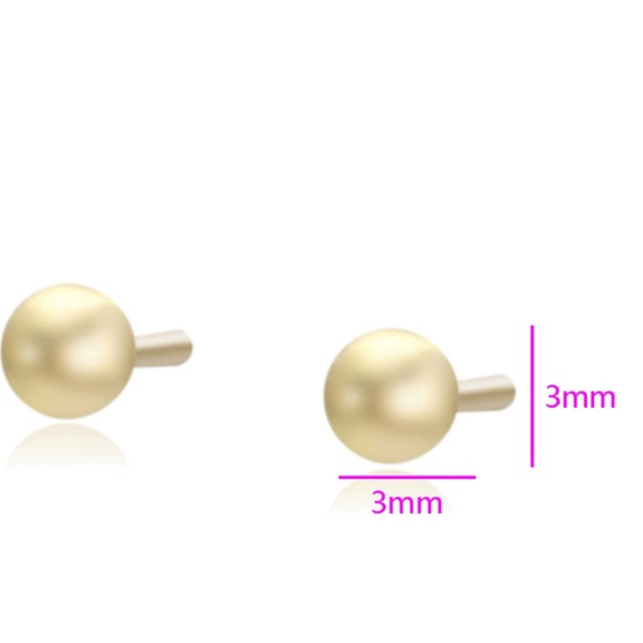 Stud Bead Ball 3mm Earrings 14k Gold Plated Luxury Jewelry - Picture 3 of 9